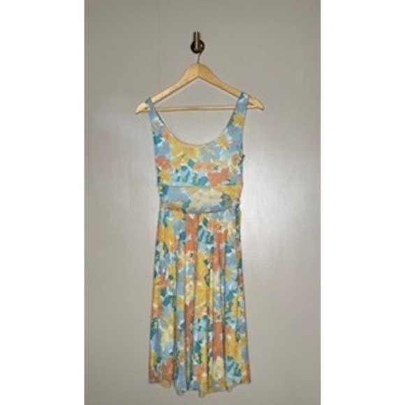 Nicole by Nicole Miller Floral Midi Dress Yellow Blue Orange Size Medium - Picture 5 of 7